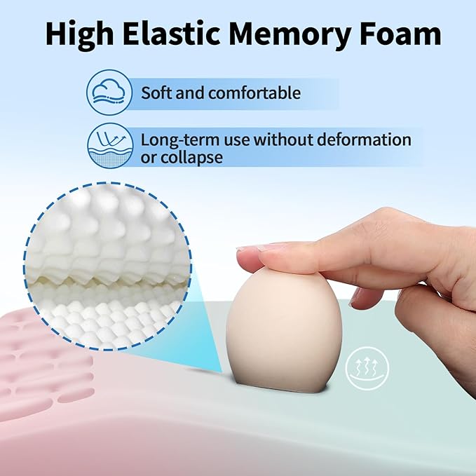 Ergonomic Mouse Pad with Wrist Rest Support, Mousepad with Comfortable Memory Foam Wrist Rest and Non-Slip PU Base for Pain Relief, Computer, Laptop, Office, Home (Blue and Pink Contrast)