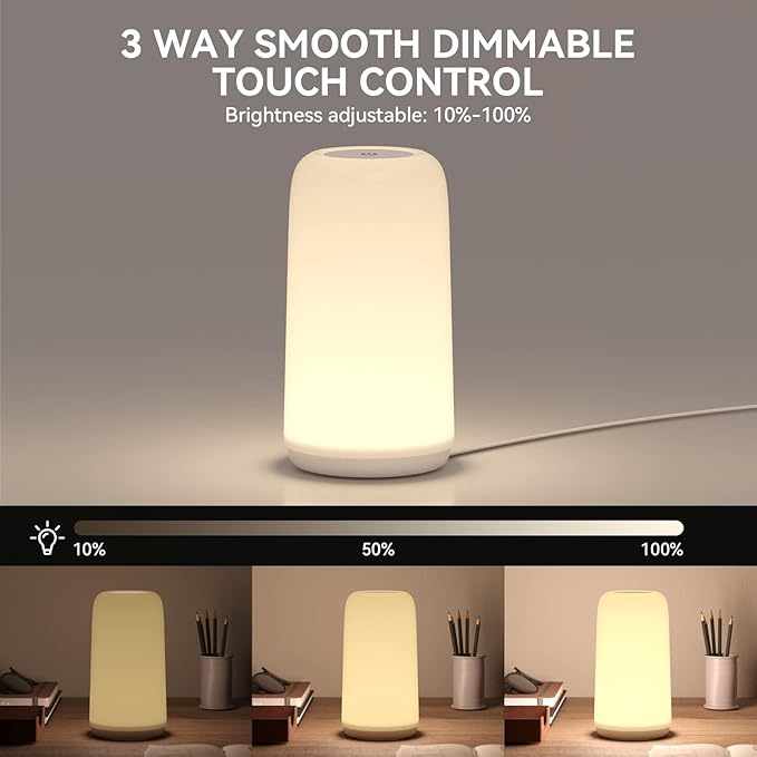 Touch Bedside Table Lamp, [Stylish Design with RGB Options] 3-Way Dimmable LED Lamp for Bedroom, Warm White & Multi-Color Smart Nightstand Light for Living Room, Ideal Home Decor Gift