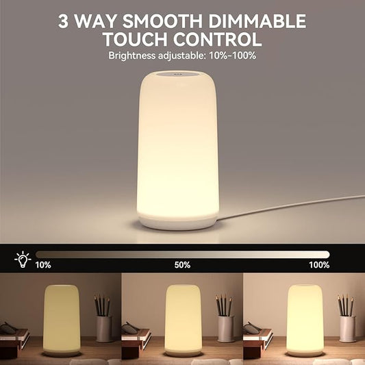 Touch Bedside Table Lamp, [Stylish Design with RGB Options] 3-Way Dimmable LED Lamp for Bedroom, Warm White & Multi-Color Smart Nightstand Light for Living Room, Ideal Home Decor Gift
