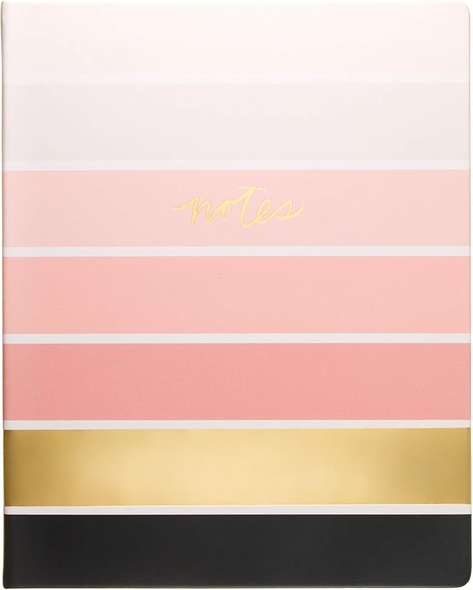 Eccolo Large Lined Journal Notebook, Hardbound Cover, Writing Journal, 256 Ruled White Pages, Ribbon Bookmark, Lay Flat, Desk Size for Work or School, Ombre Stripes (Pink, 8x10 inches)