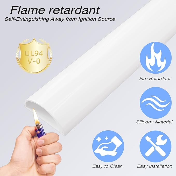 39" Silicone Cord Hider for 2-3 Cords,Flexible Side-Opening Self-Adhesive Cord Covers for Wires on Wall Mount TV,Easier Setup for Home Office Cable Management Wire Hider,1.1" W x 0.6" H,White