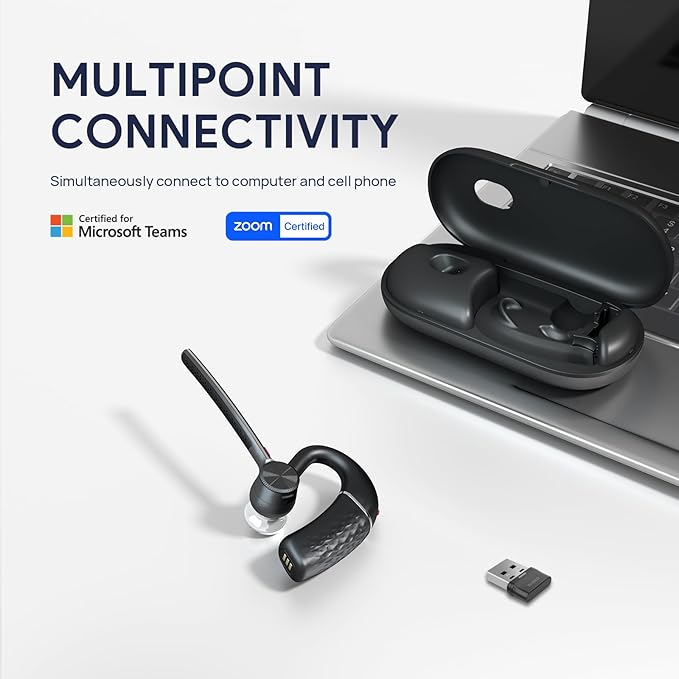 Yealink BH71 Pro Bluetooth Headset with USB Dongle, Teams Certified, 4 Noise Cancelling Microphone, Fit for Computer Laptops, Wireless Earpiece for Business Office Work Calling