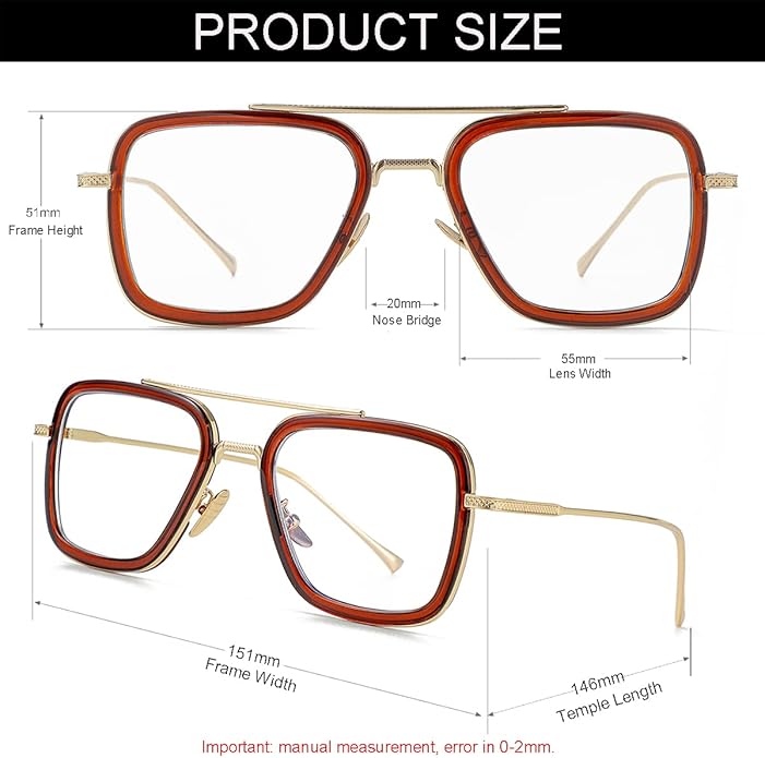 Tony Stark Style Blue Light Blocking Glasses for Men Women, Iron Man and Spider-Man Computer Gaming Glasses