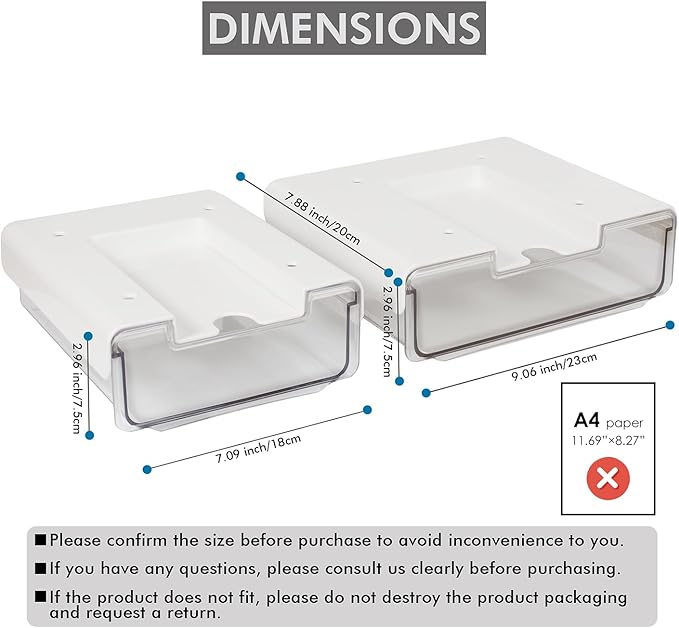 2 Pack Adhesive Under Desk Drawer Organizer Slide Out Attachment, Attachable Clear Acrylic Hidden Shelf Storage With Phone Stand, Add A Mounted Pull Out Tray For Cabinet, Table, Counter - Plastic