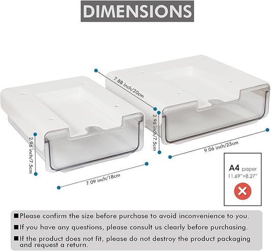 2 Pack Self Adhesive Under Desk Drawer Slide Pull Out, Clear Acrylic Shelf Storage Organizer, Attachable Hanging Mounted Plastic Attachment For Office Kitchen, Cabinet, Table, Counter, Increase Space