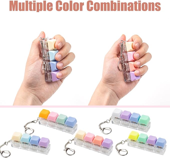 5Pcs Keyboard Fidget Toy, Colorful Loud Fidget Keyboard Keychain 4-in-1 Keyboard Clicker Fidget Toy Stress Relief, Fidget Sensory Fun Toys for Anxiety Decompression