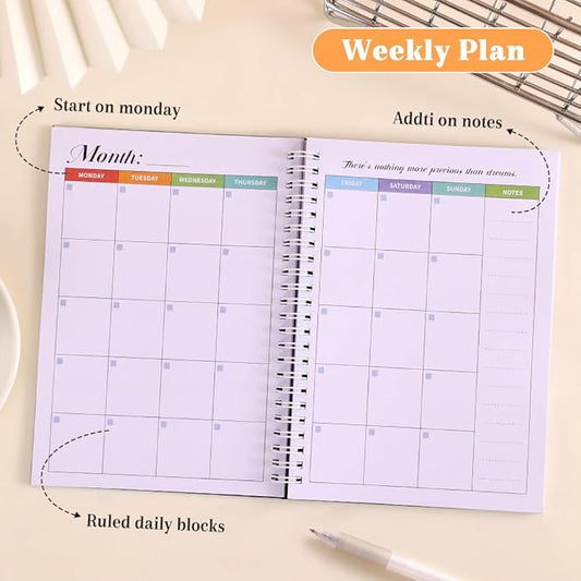 icceemee Undated Weekly Monthly Planner with Tabs, Hardcover Weekly and Monthly Calendar Planner Daily Planner with Tabs, Student Teacher School Family Planner