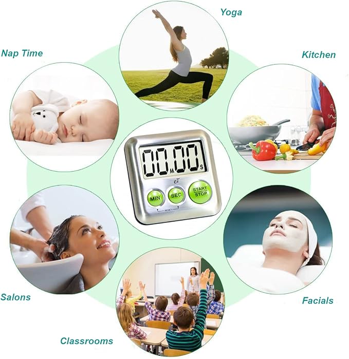 Elegant Digital Kitchen Timer Stainless Steel - Lime - Strong Magnetic Back - Kickstand - Loud Alarm - Large Display - Auto Memory - Auto Shut-Off - Model eT-25 (Lime 6-Pack) by eTradewinds