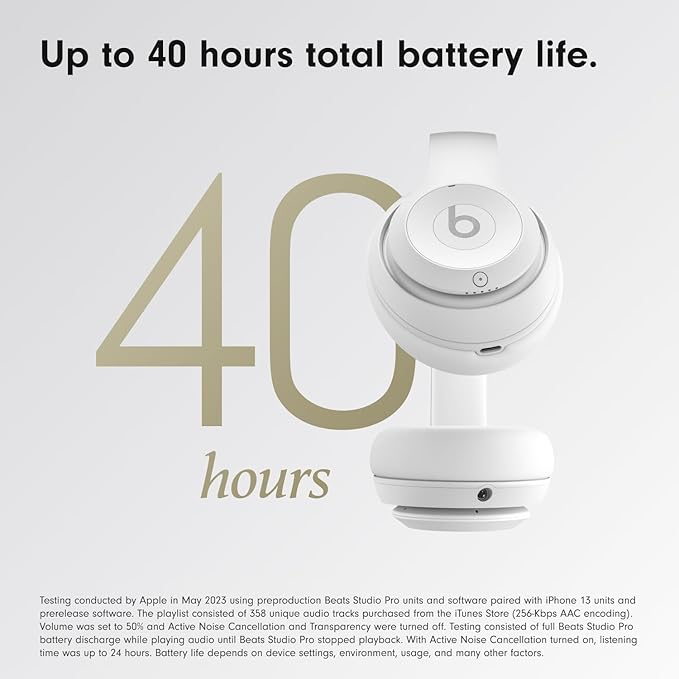 Beats Studio Pro - Wireless Bluetooth Noise Cancelling Headphones - Personalized Spatial Audio, USB-C Lossless Audio, Apple & Android Compatibility, Up to 40 Hours Battery Life - Matte White