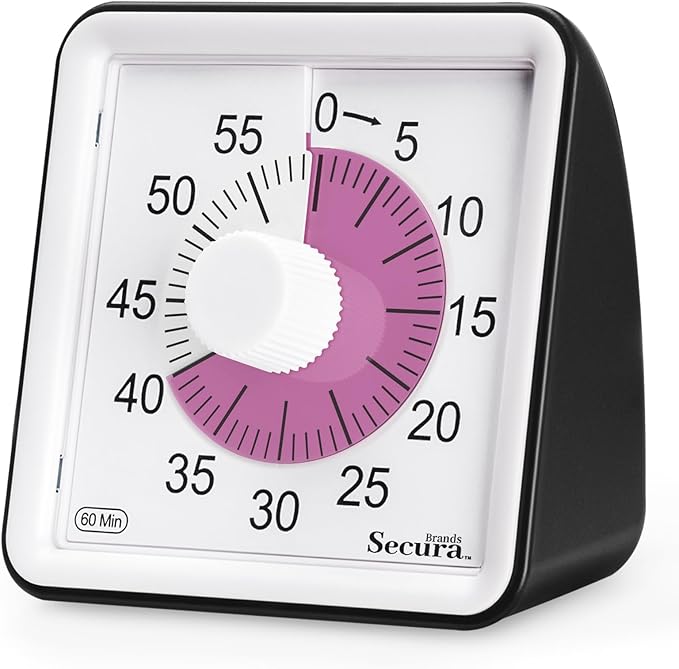 Secura 60-Minute Visual Countdown Timer for Kids & Adults, Classroom Time Management Tool (Pink & Black)