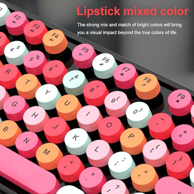 GTSP Colorful Wireless Keyboard and Mouse Combo, Cute Keyboard Retro Typewriter with Round Keycaps for Computer Laptop Desktops PC Mac 2.4GHz Dropout-Free Connection (Multicolor Black)