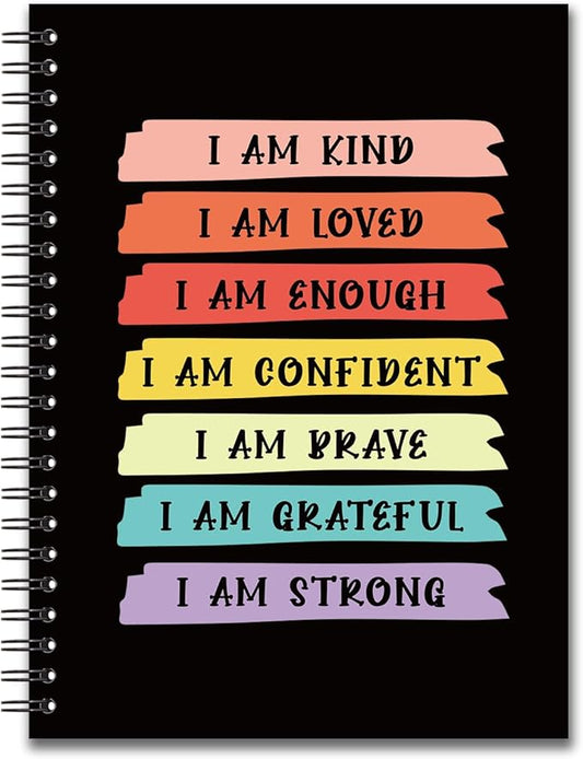 YAZMEEN Inspirational Blank Spiral Notebook（160 Pages） I am Kind I am Loved Hardcover Sketchbook Positive Gifts Funny Motivational Gifts Notebook for Women Men Teen Teacher Student Colleague Friend