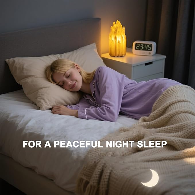 Handcrafted Selenite Lamp Salt Lamp Natural Crystal Light for Relaxation Table Lamp Salt Rock Night Light with Dimmer Switch for Bedroom, Yoga Room, Healing Meditation Decor White