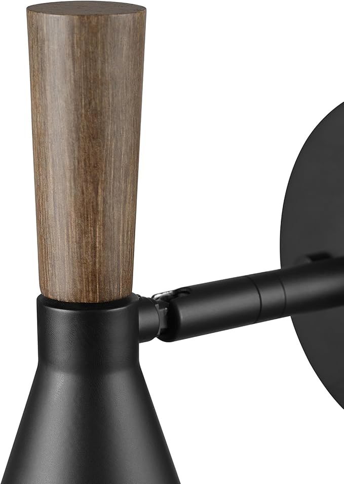 GLOBE Electric 65000101 Plug-in or Hardwire Wall Sconce, Matte Black Finish, Wood-Toned Switch, Metal Shade, 6-Foot Cord, E26 Base, Easy Installation
