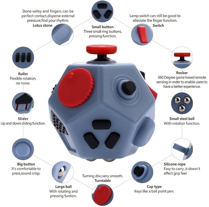 Small Fidget Toys,12 Sided Fidget Toys,Mini Cube Toys Relief Stress,Autism and Anxiety Depression Anti for Kids Adults Improve Focus (Grey)