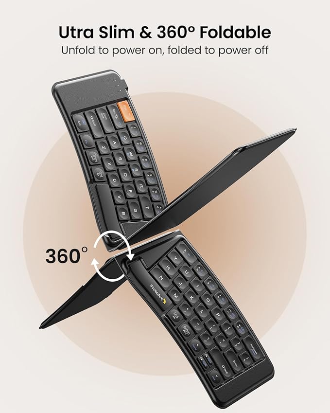 ProtoArc Ergonomic Foldable Keyboard Mouse, XKM03 Portable Folding Bluetooth Keyboard Mouse Combo for Business and Travel, Split Design, 3 Bluetooth, Rechargeable, for iPad, Tablet, iPhone, Laptop