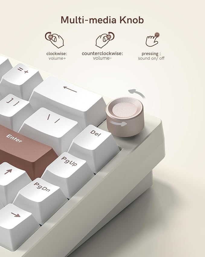 Womier SK65 Wireless Mechanical Gaming Keyboard with Knob, 60 Percent Creamy Aluminium Keyboard for PC, Bluetooth 5.0/2.4GHz/USB-C Wired, Hot Swappable Custom Lineaner Switch, RGB Backlit, Beige