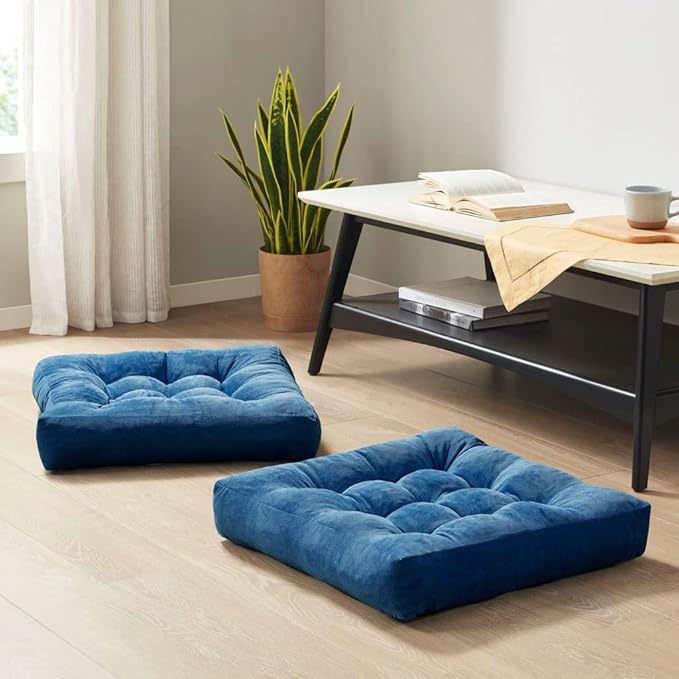 Degrees of Comfort Floor Cushion 6 Pack for Meditation, Office & Classroom – Corduroy Soft Seating Set, 22 Inch, High-Density Foam, Square Shape, Navy