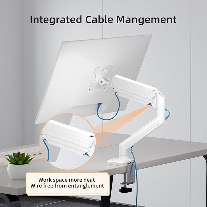 suptek Single Monitor Mount for 13-32 inch, Adjustable Gas Spring Monitor Arm Desk Mount Stand, 4.4-19.8lbs Screen, with VESA Mount 75x75/100x100mm,White(MD01AW)