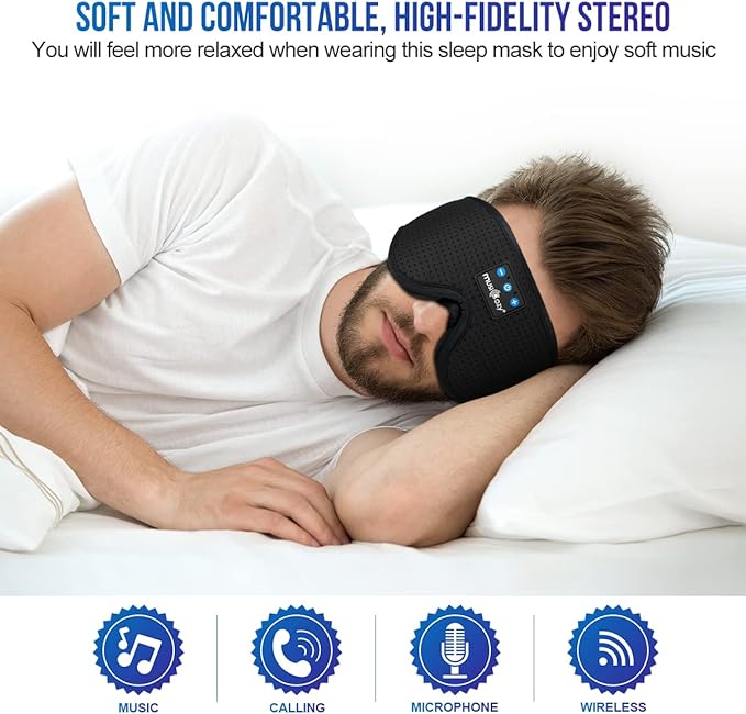 MUSICOZY 3D Bluetooth 5.4 Sleep Headphones, Breathable Wireless Music Eye Mask, Sleeping Headphones with Headband for Side Sleepers, Women, Men, Air Travel, Unique Tech Gifts