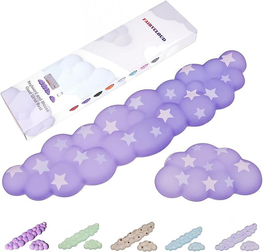 Cloud Wrist Rest Set for Keyboard and Mouse, Includes Cute Coaster, with Computers and Laptops (Gradient Purple Colorful Star Set)