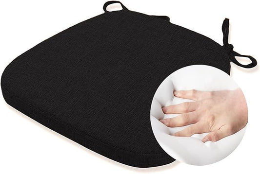 Chair Cushion with Ties for Dining Chair - Memory Foam No Slip Kitchen Chair pad and Dining Room Seat Cushion with Machine Washable Cover [16.5 X 16.2 Inches] - Black