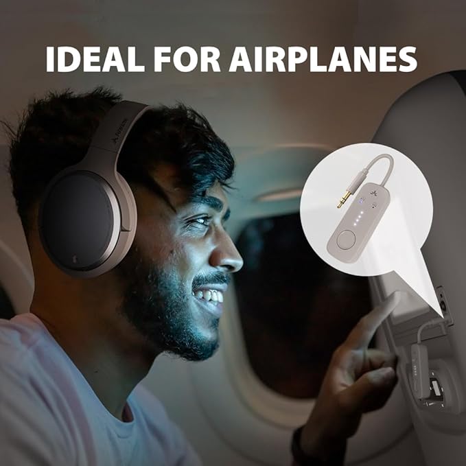 Sky Eon - Bluetooth Headphones for Airplane Travel & Mobile Phone with Wireless Adapter, Active Noise-Canceling & Ambient Mode, Spacious & Comfortable Earpads, 45hr Playtime
