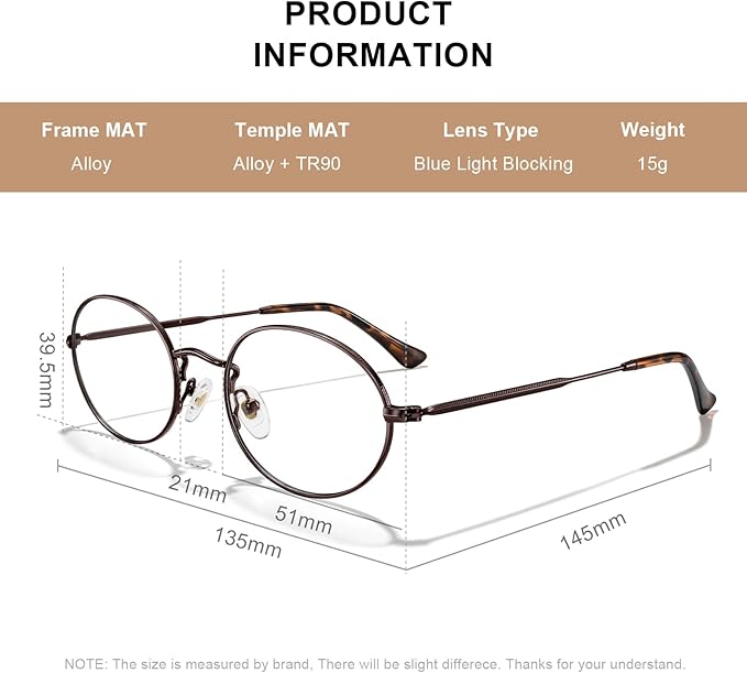 RB. Pilot Oval Reading Glasses for Women Men Blue Light Blocking Computer Thin Metal Full Rim Frame Readers