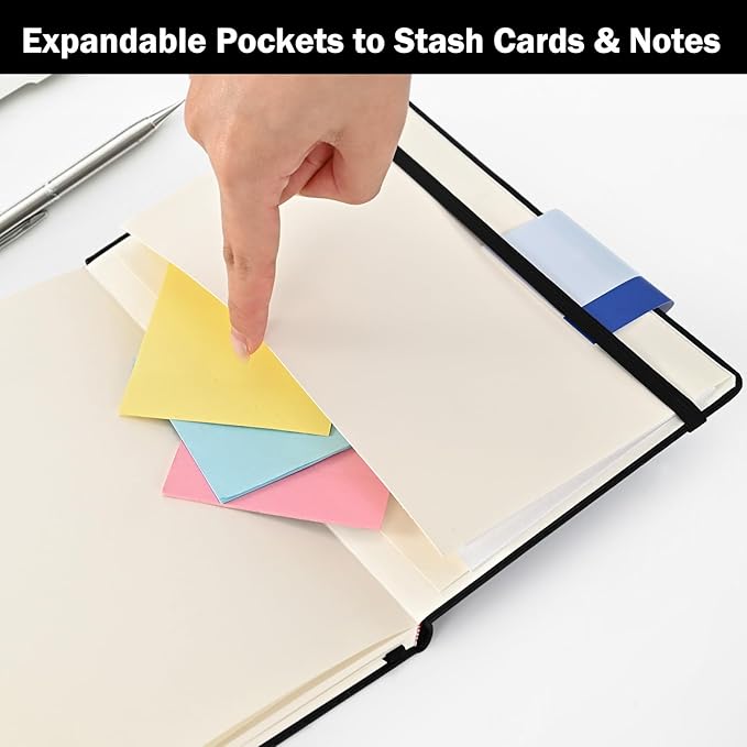 Lined Journal Notebooks, 4 Pack 160 Pages, 5.5x 8.2-Inch Journals for Women Men, Hardcover Notebook with 100 gsm Thick Paper, A5 Size College Ruled Notebook for Writing/Travel/Work (Black)