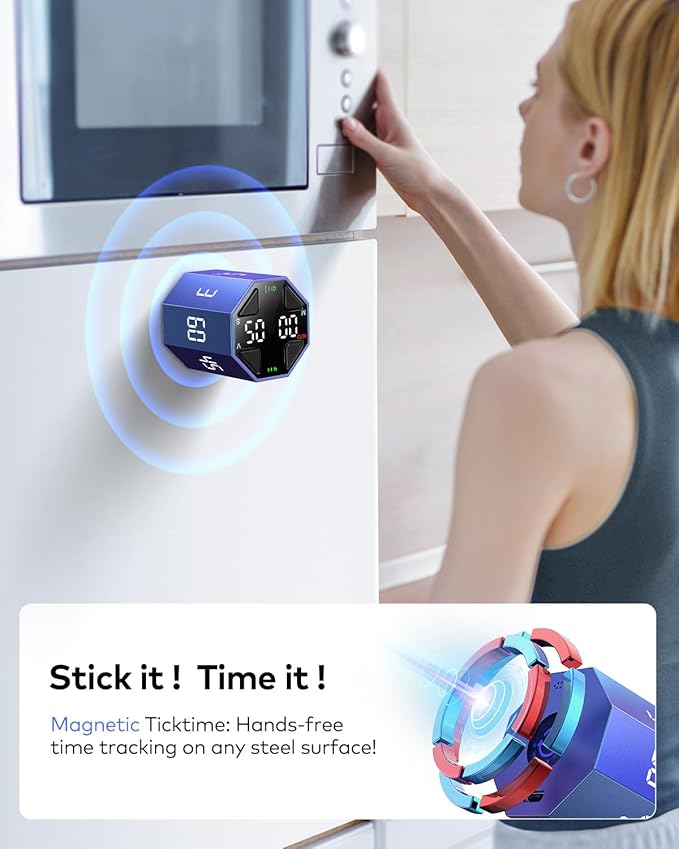 Pomodoro Timer Cube, Custom Pomodoro, Pause & Resume, Silent, Vibrate & Adjustable Sound Alert, for ADHD, Task, Work, Study, 3/5/10/15/30/45/60min & Custom Countdown, Blue