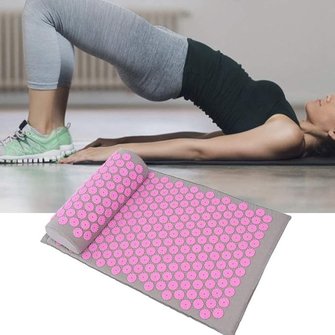 Acupressure Mat and Pillow Set for Back Neck and Muscle Relaxation Yoga Mat Acupressure Massage Pad 68 x 42 cm(Light Gray Buckle)