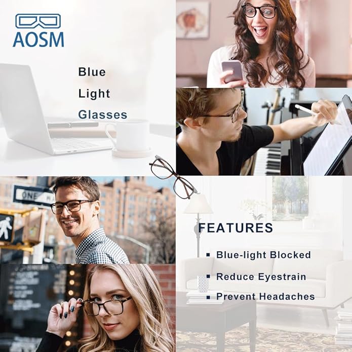 Blue Light Blocking Glasses, Blue Blocker Computer Glasses for Men Women, Anti Glare 400 UV & Eye Strain Fake Square Glasses