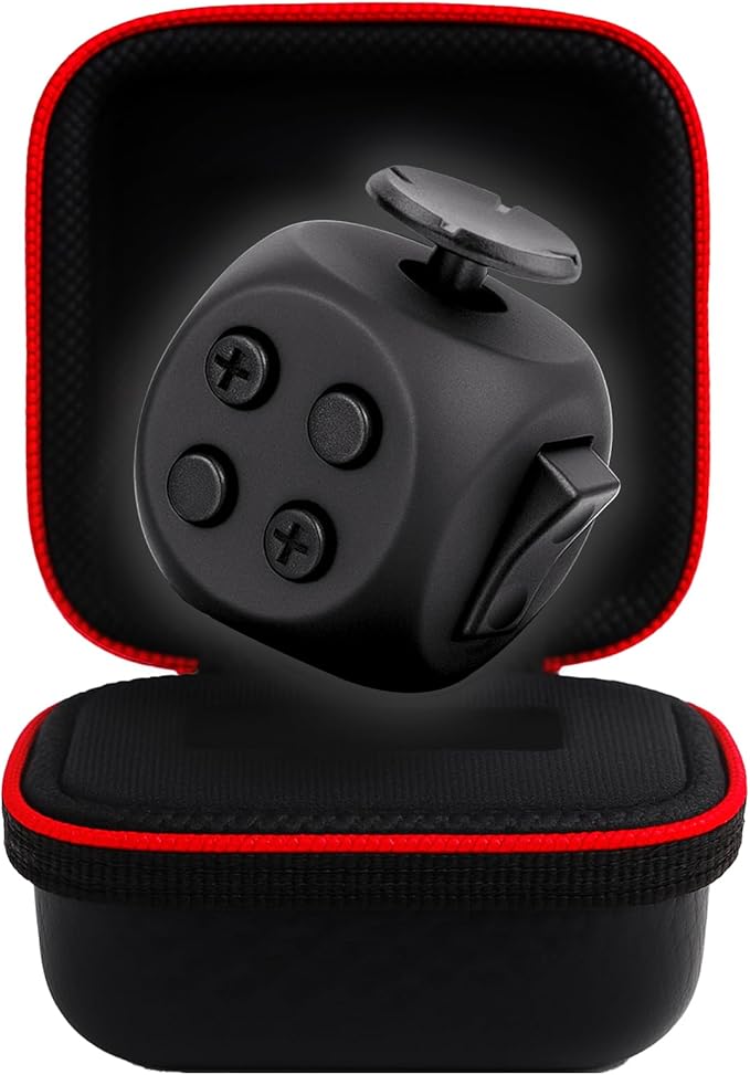 PILPOC theFube Fidget Cube, 6-Sided Stress Relief Infinity Cube for Adults & Kids, Boosts Concentration, Mindfulness Aid, Silent & Audible Modes, Includes Carry Case for Portability (Midnight)
