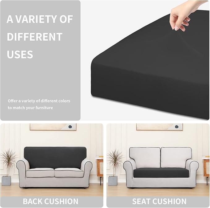 Easy-Going 100% Waterproof Loveseat Sofa Seat Cushion Slipcovers Couch Cushion Cover Stretch Furniture Protector for Kids, Pets (Loveseat Cushion, Dark Gray)