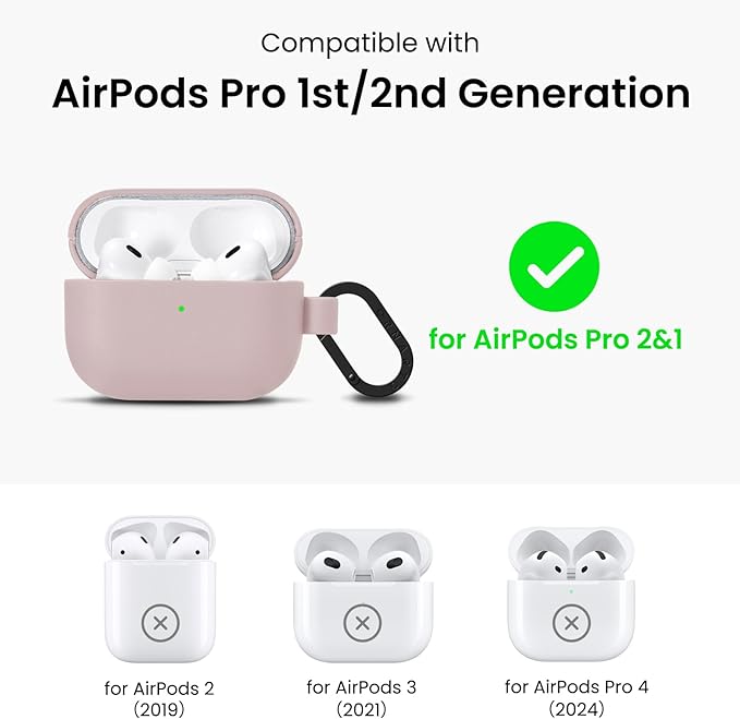 ORNARTO Compatible with AirPods Pro 2 Case, Full Protective Leather Cover with Carabiner, for Airpods Pro Case 2nd / 1st Generation (2022/2019), Front LED Visible,Wisp Pink