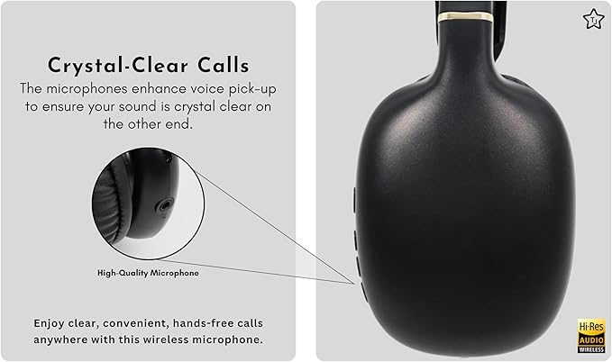 TJ Active Noise Cancellation Bluetooth Over Ear Headphones | Supersoft Leather Wireless Headset Wired Built-in MIC 24H Playtime High Res Audio Travel/Work/Students/Running/Gym(Black)