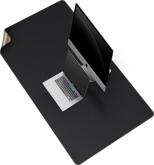 MAIDERN Leather Desk Mat, 51.2” x 27.5” Reversible Large Desk Pad Mat, Cork & Leather Large Mouse pad for Desk, Waterproof Computer Desk Mat for Gaming Home Office (Black)
