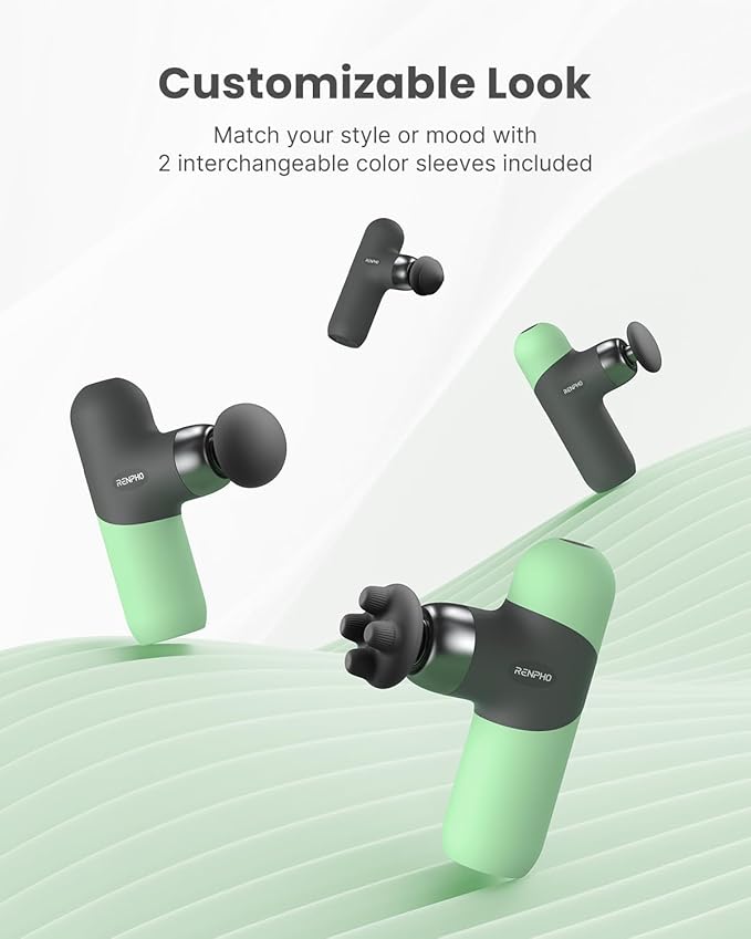 RENPHO Mini Thermal Massage Gun with Heat, Portable Deep Tissue Percussion Massager, Color Silicone Sleeves Travel Size with Carry Case, Spearmint