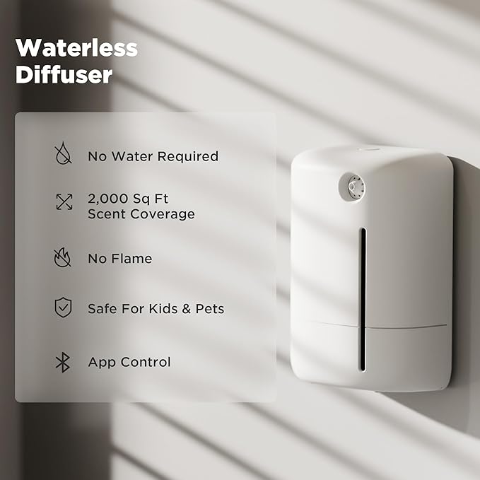 Waterless Essential Oil Aromatherapy Diffuser - Hotel Scent Diffuser Machine for Home - Cold Air Diffuser Machine for Large Room - App Control - Studio Scent Diffuser - Office Fragrance - White