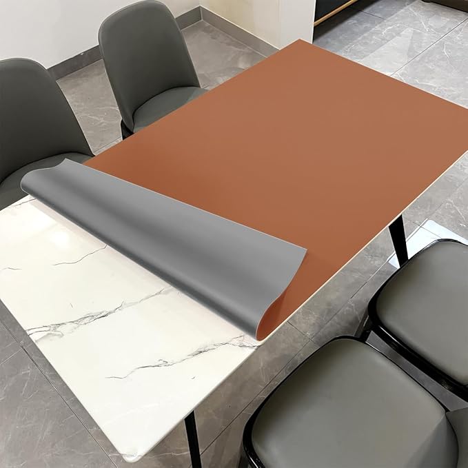 Leather Table Cover,1.8mm Thick,30x48 Inch Desk Cover,Large Desk Mat,Table Protector,Table Cover Protector,Desk Covers On Top of Desks(Brown+Gray,30x48)