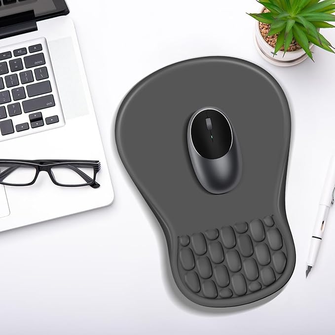 Ergonomic Mouse Pad with Wrist Rest Support, Mousepad with Comfortable Memory Foam Wrist Rest and Non-Slip PU Base for Pain Relief, Computer, Laptop, Office, Home (Dark Gray)