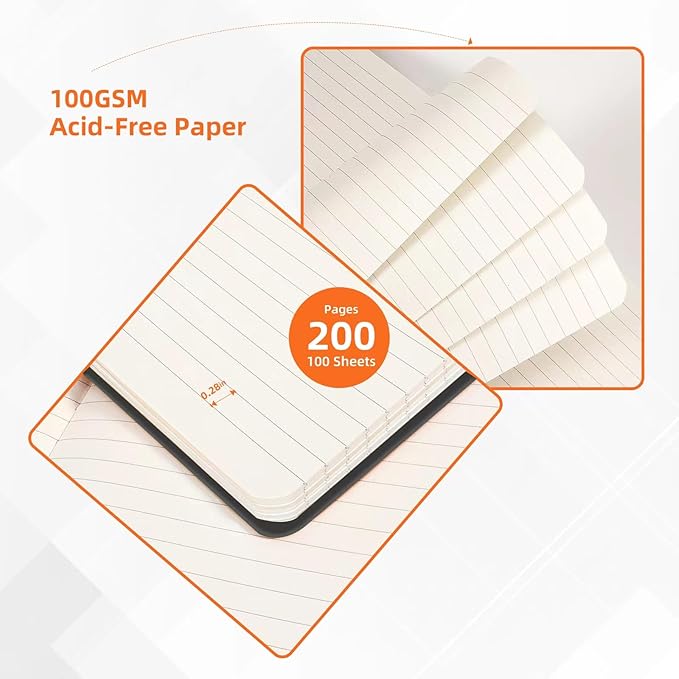 BOSSAND Lined Journal Notebook, A5 Journals for Writing, 200 Pages 100 GSM Thick Classic Ruled Paper, Hardcover, 8.25 inches x 5.75 inches, Black