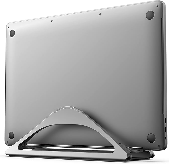 HumanCentric Vertical Laptop Stand for Desks in Space Grey, Upright Adjustable Holder to Dock Apple MacBook, MacBook Pro, and Other Laptops to Organize Work & Home Office, Automatic Grip