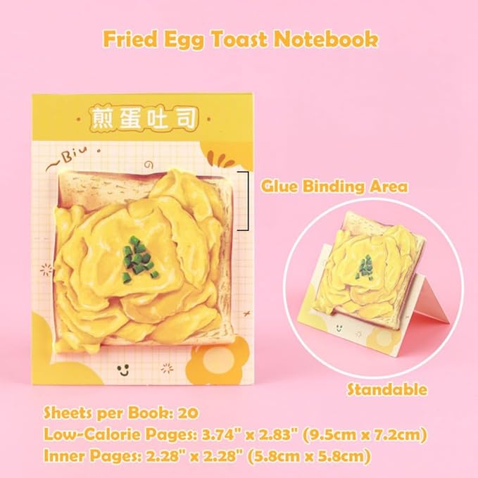 12Pack Cute Bread Toast Sticky Notes, 20 Sheets/pad, Reusable Funny to Do List Notes Book for Office Home
