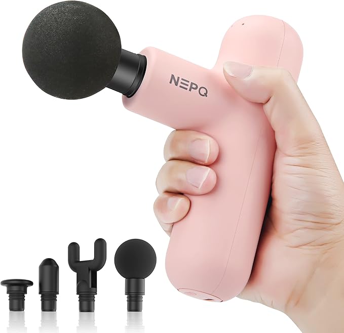 Mini Massage Gun, SK6 Fascial Gun Portable Deep Tissue Percussion Muscle Back Head Massager for Pain Relief with 4 Massage Heads 4 Speed High-Intensity Vibration Rechargeable (Pink)