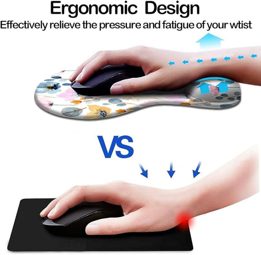 Ergonomic Mouse Pad with Wrist Support and Coaster,Mouse Pads with Non-Slip PU Base for Home Office Working Studying Easy Typing & Pain Relief Blossoming