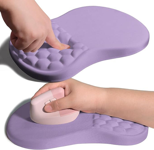 Ergonomic Joint Wrist Support Mouse Pad with Memory Foam Cushion Massage Bump, Carpal Tunnel Pain Relief Mousepad Slope Design for Wrist Rest, 11.8x7.9 in, Pale Purple
