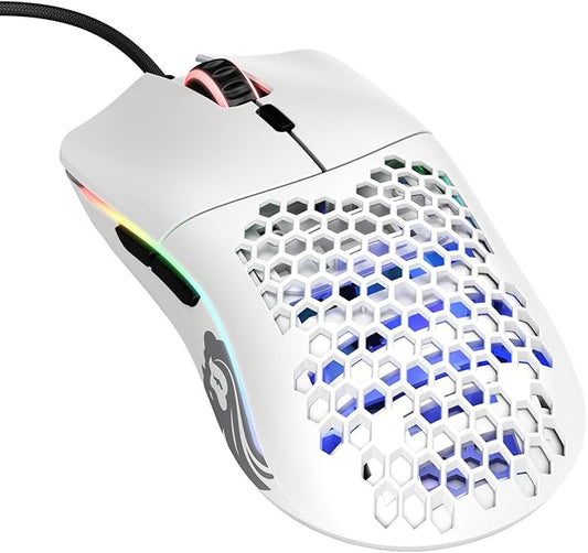Glorious Model O- (Minus) Compact Wired Gaming Mouse - 58g Superlight Honeycomb Design, RGB, Pixart 3360 Sensor, Ambidextrous, Omron Switches - Matte White