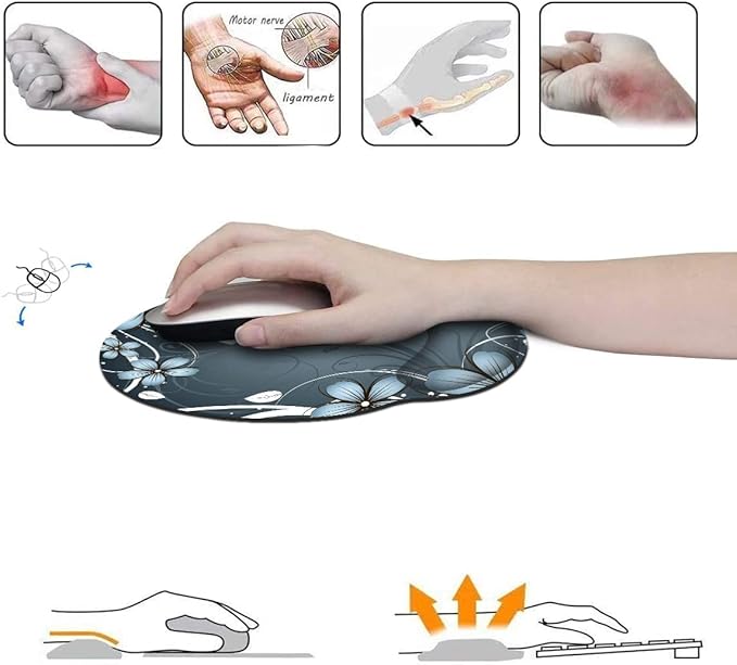 RICHEN Ergonomic Mouse Pad with Wrist Support,Non-Slip Rubber Base for Computer Laptop & Mac,Lightweight Rest for Home,Office & Travel (Blue Flowers)