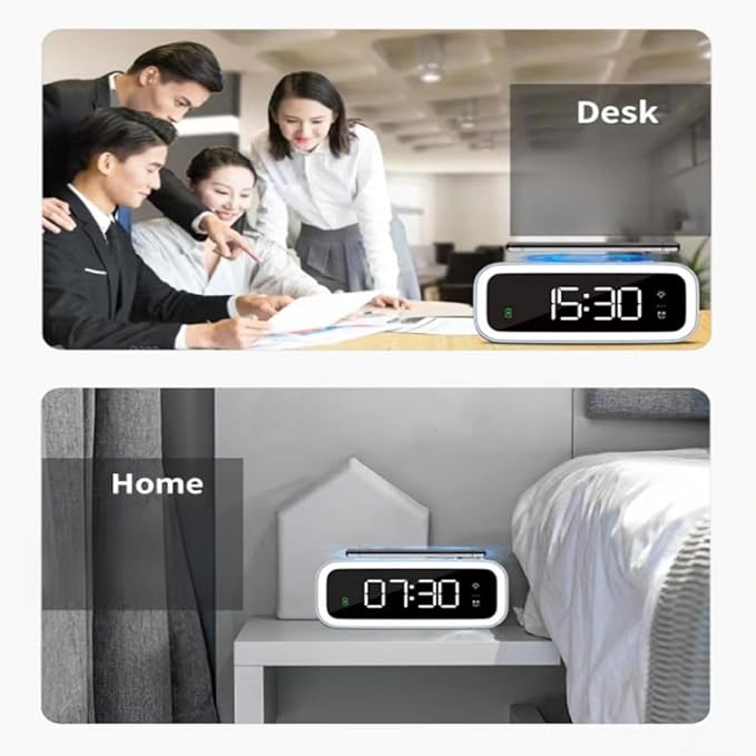 IHAO 5in1 Multi-Functional Wireless Charging Alarm Clock Smart Night Light & Qi Charger LED Digital Clock Adjustable Light Mini Mirror QXF-805
